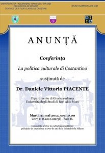 Afis conferinta La politica culturale di Constantino